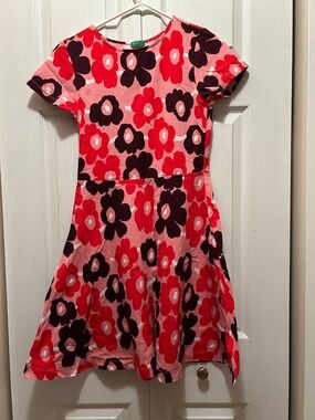 Benetton Cap sleeve T-shirt pink Red burgundy white Floral spring summer Dress